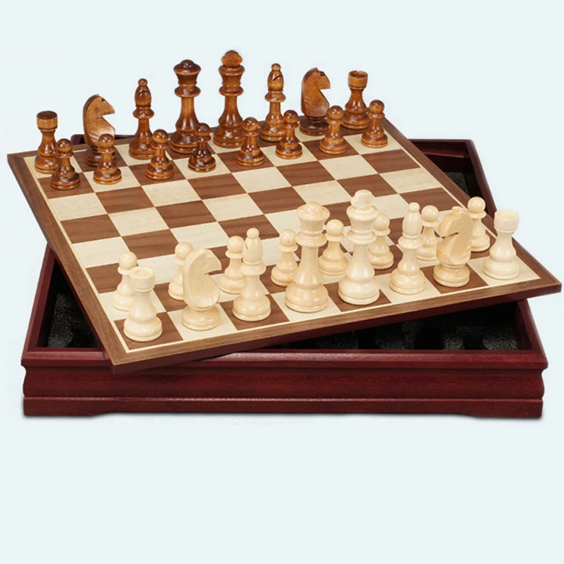 

BSTFAMLY wood chess set game, portable game of international chess, box chessboard wood chess pieces, M L two size, LA12