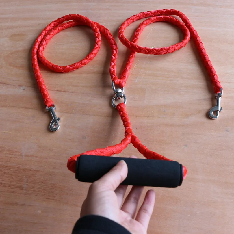 

1pcs Double Dog collar and Leash set Braided Nylon Led dog collar Coupler For Training Two Dogs Double Headed Traction Rope 2019