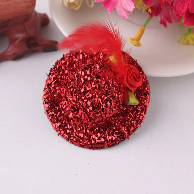 Hot Sale Cute Hat Barrettes Girls Party Prom Shiny Hair Clip Yarn Feathered Flower Performance Hair Accessories Children Hairpin hair accessories for brides