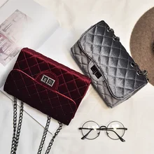 Good Quaity 2016 Women’s winter handbag gold velvet small bag women’s plaid all-match chain bag Christmas messenger bag