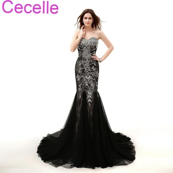 

Black Mermaid Long Evening Dresses 2019 Sweetheart Crystals Luxury Women Sparkly Formal Evening Wear Special Occasion Dress