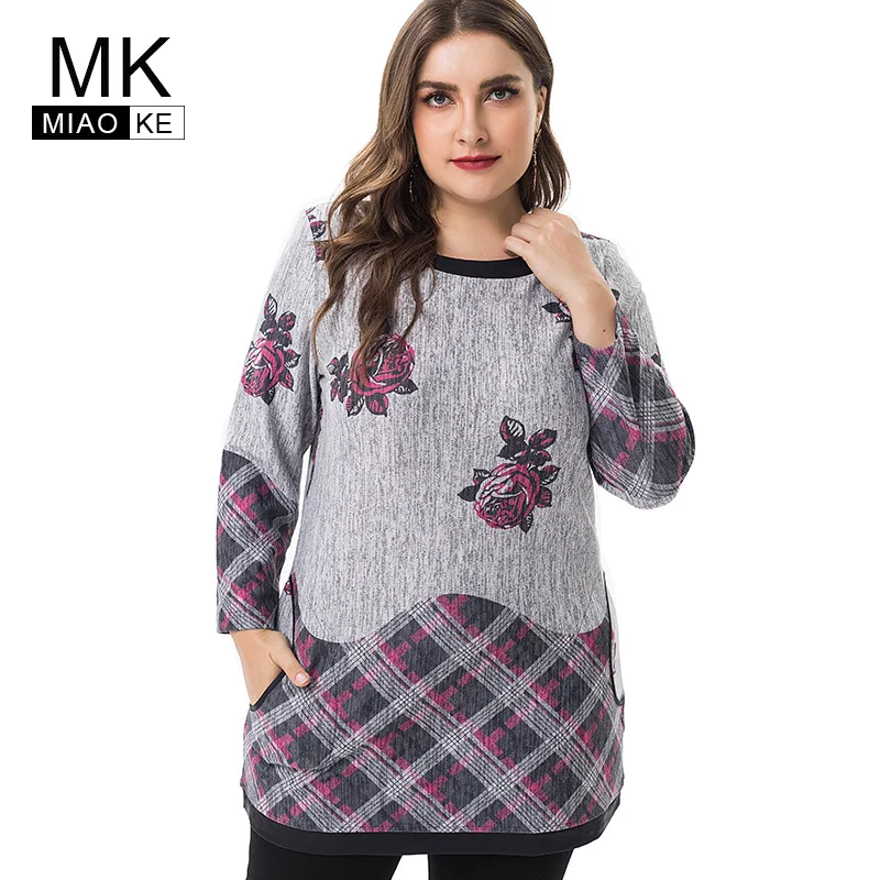 Miaoke Ladies Plus Size Knit Tops High Quality Clothing Fashion Vintage 