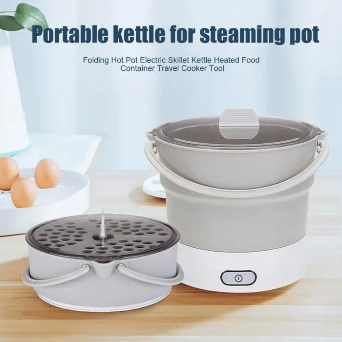 Folding Hot Pot Electric Skillet Kettle Heated Food Container Travel Cooker Tool DTT88