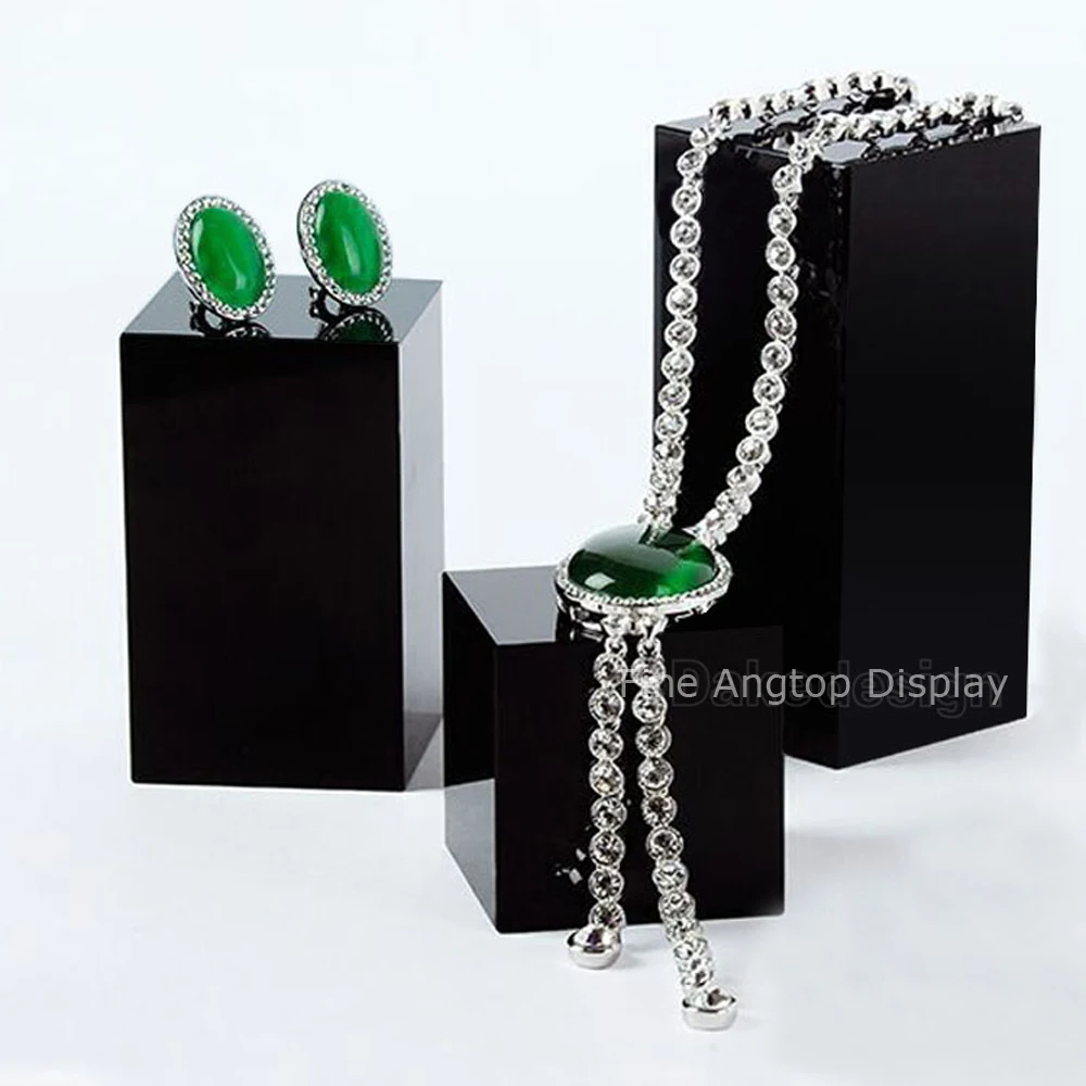 Display Block Black Acrylic Jewellery Display Stands Platform Square Exhibition Show Solution For Rings Necklace Bracelet Watch Jewelry Packaging