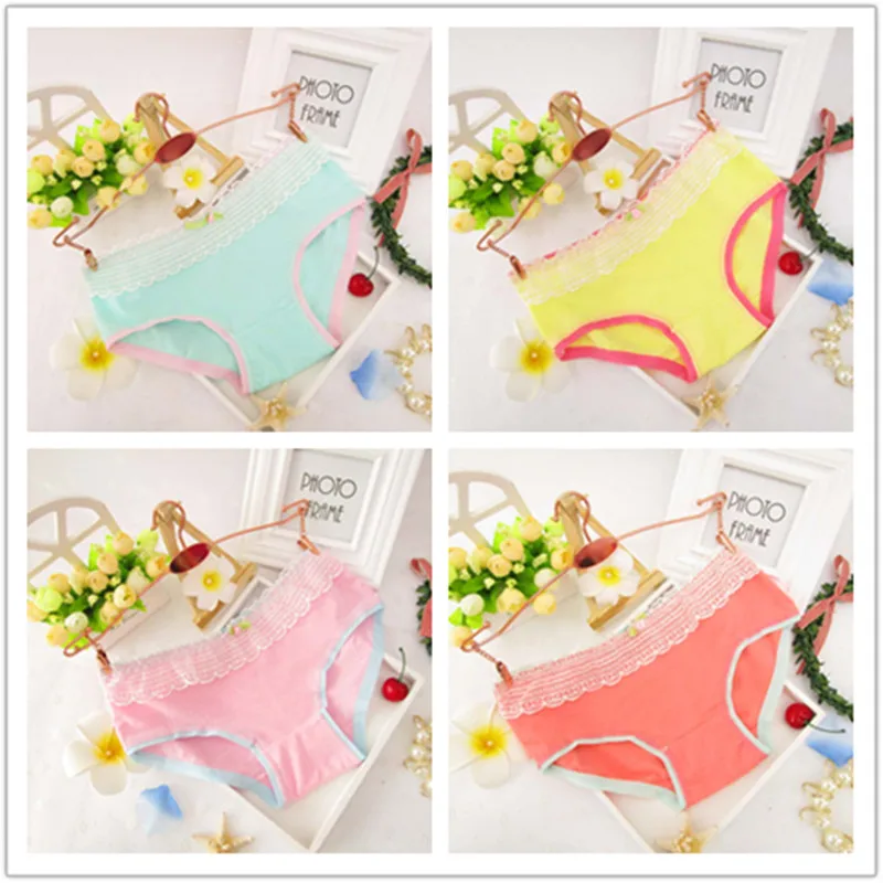

promotion sweat cute solid color lace breathable modal cotton lace cute girl briefs underwear panties