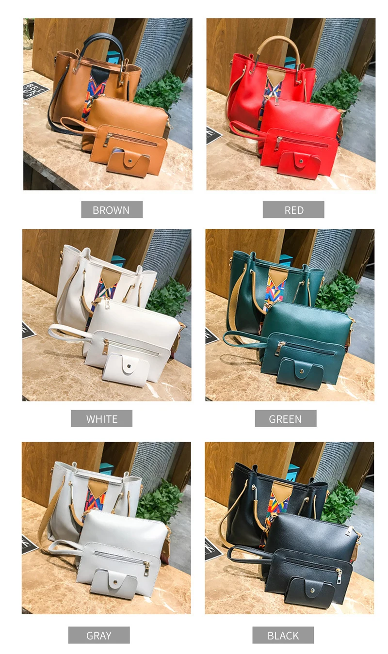 Fashion 4 Pcsset Women Composite Handbag Ribbon Shoulder Crossbody Bucket Bag Totes Large Capacity Casual Female Shopper SS3511 (7)