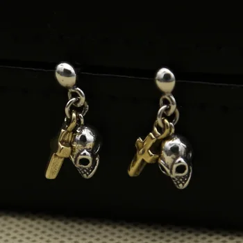 

S925 sterling silver man earrings inlaid skull and cross personality pop Earrings for man