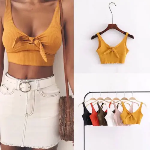 

Womens Sleeveless T-Shirt Summer Tank Vest Belly Crop Tops