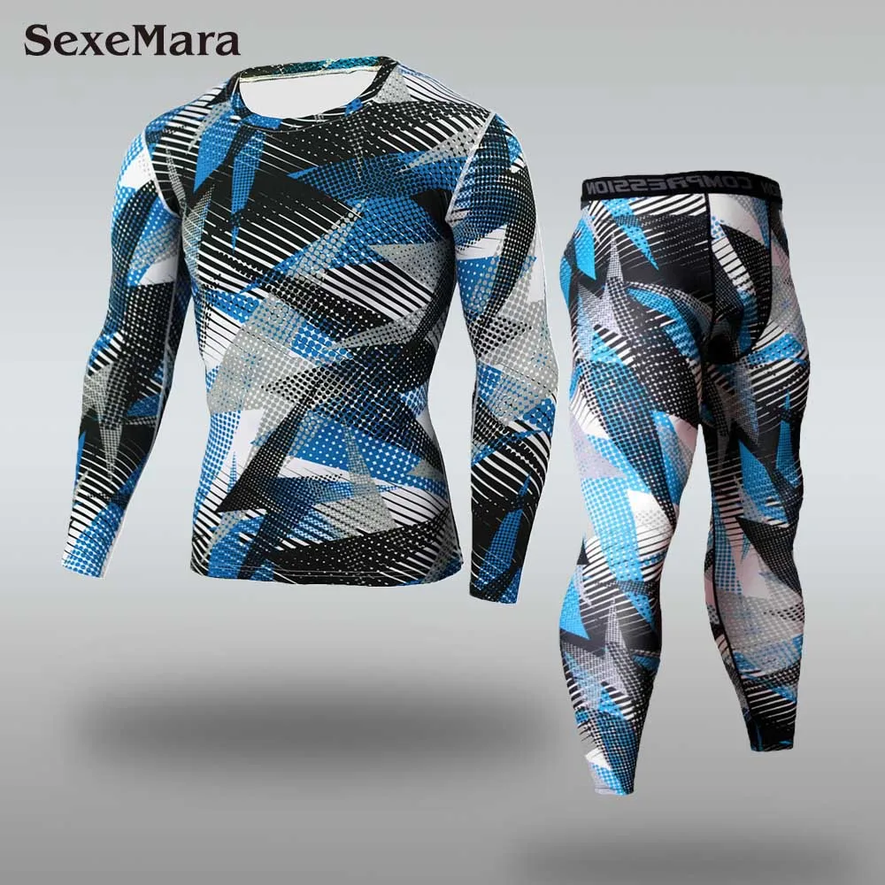 Для мужчин Мужская кальсоны компрессионный костюм Фитнес-плотно Камуфляжный комплект для бега Термальность нижнее белье, лосины спортивный костюм Crossfit - Цвет: Sets