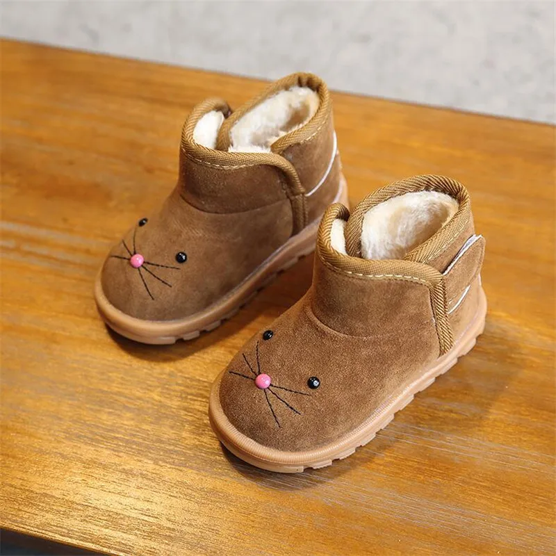 MHYONS/Новинка года; детские ботинки; обувь для маленьких девочек; зимние детские теплые ботильоны розового цвета; повседневная обувь с плюшевой подкладкой для маленьких мальчиков - Цвет: Коричневый