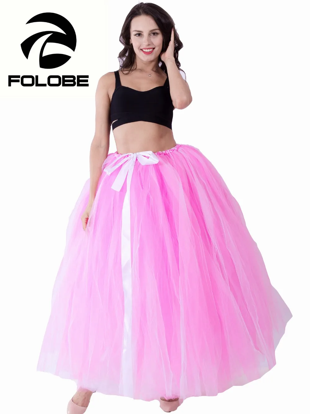 FOLOBE Handmade Stock Pink white Tulle Skirt Women TUTU Tulle Skirt font b Wedding b font
