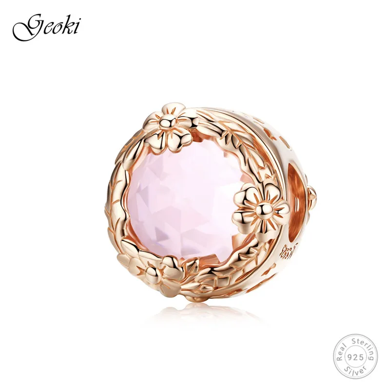 

Geoki 925 Sterling Silver Daisy Garden Butterfly Beads fit Original Pandora Bracelet Rose Gold Pink Cubic Zirconia Flower Charms