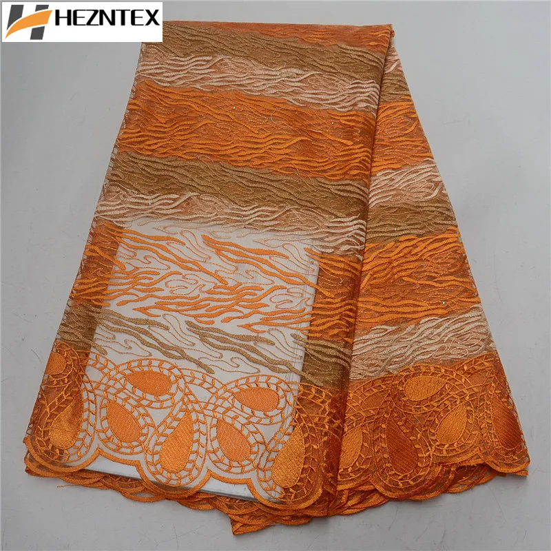Buy Orange Nigerian French Lace Fabrics Most Popular