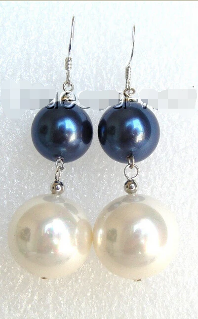

Wholesale FREE SHIPPING D@S AMAZING 16mm white blue round seashell pearls earrings 925s b0990
