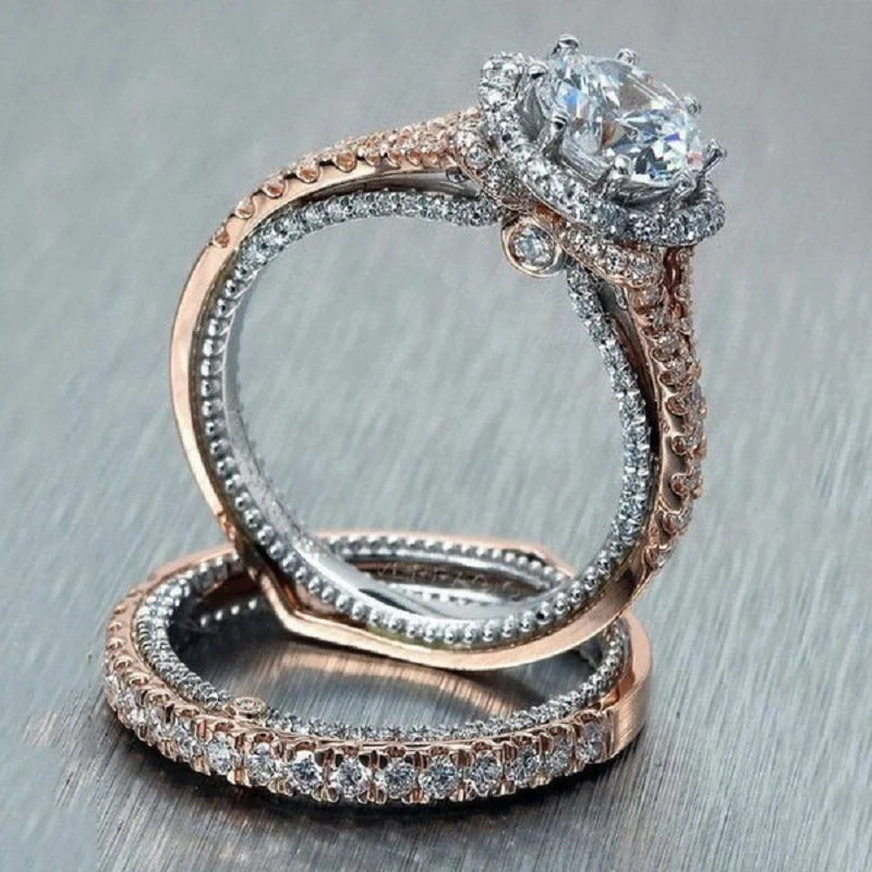 Rose gold Wedding Ring Lovers Crystal CZ Couple Rings Set For Men Women Jewelry Engagement Wedding Rings 2Pcs