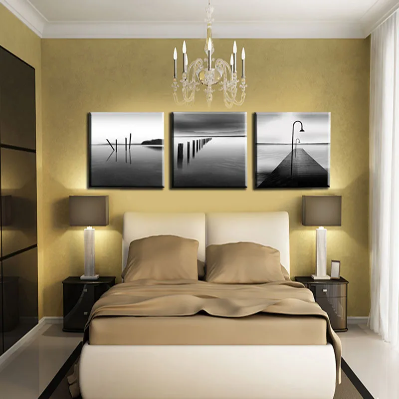 Unframed-3-Panel-Grey-Seascape-Abstract-Black-White-River-Scenery-Modern-Wall-Art-Picture-Print-On (2)