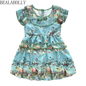 

Bealaholly Summer New Girls Dresses Greem Flower Toddler Girl Dresses Beach Dress for Girls Cotton Beauty and The Beast Costume