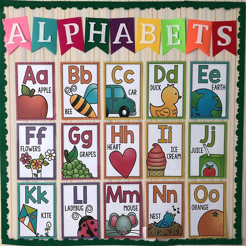 

26Pcs/Set English Alphabet Card Kindergarten Classroom Poster A4 Big Card Early Development Educational Cognitive Card