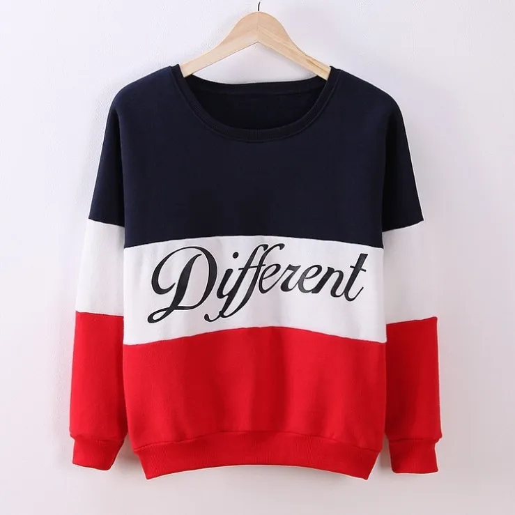 

Mr.nut 2019 Korean version of the new female models color matching letter round neck long sleeve pullover hoodie