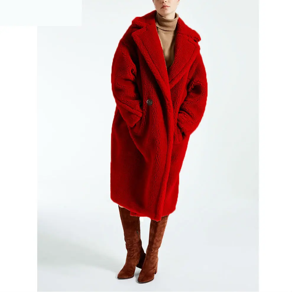 2018 new coat over size winter women coat real sheep fur coat long style camel teddy.