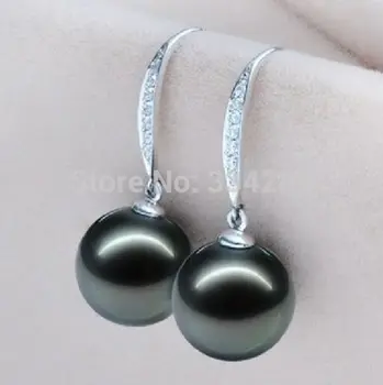 

2015 PAIR OF 10-11MM NATURAL TAHITIAN GENUINE BLACK PERFECT ROUND PEARL EARRING