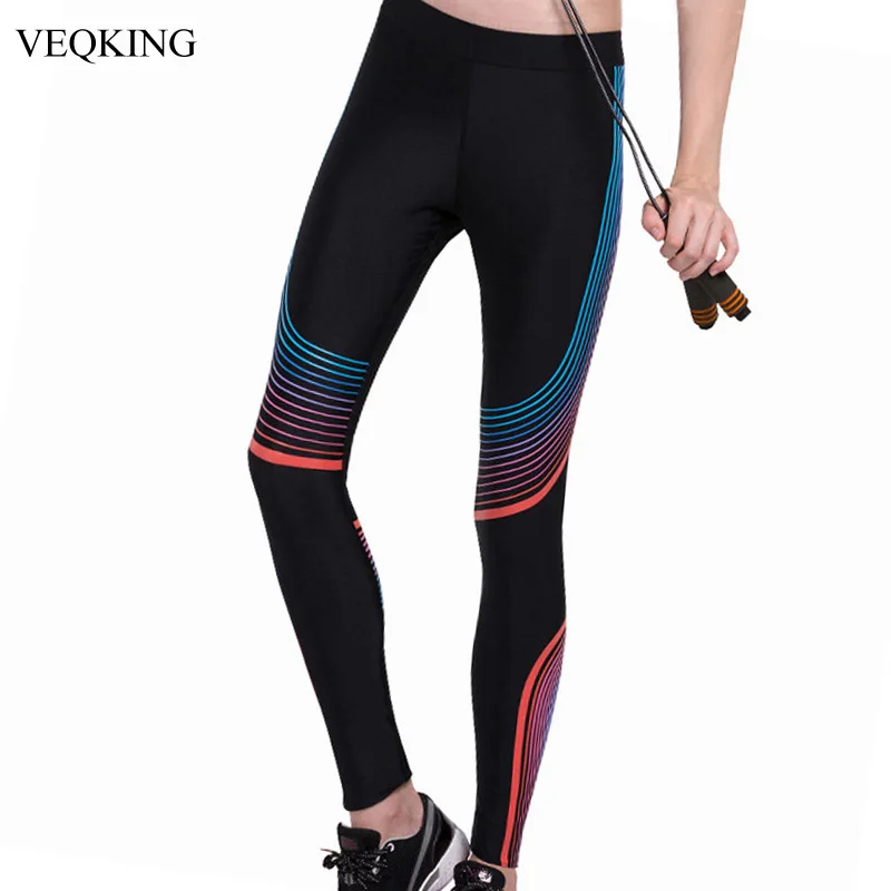 VEQKING S XL Stretch Tight Quick Drying Running Pants, Stripe Print