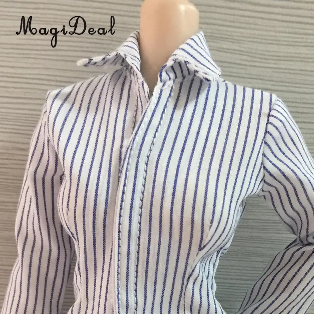 Fashion 1:6 Striped Shirt Mini Skirt Dress Stockings Underwear Business Set for 12 Inch Female Action Figures Body Dolls Acc