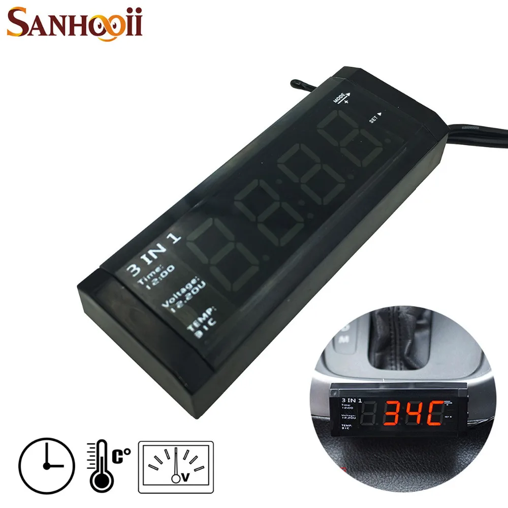 

3 In 1 Digital Car Clock Time Thermometer Voltmeter 12V/24V Interior Tem Temperature Voltage Meter LED Display