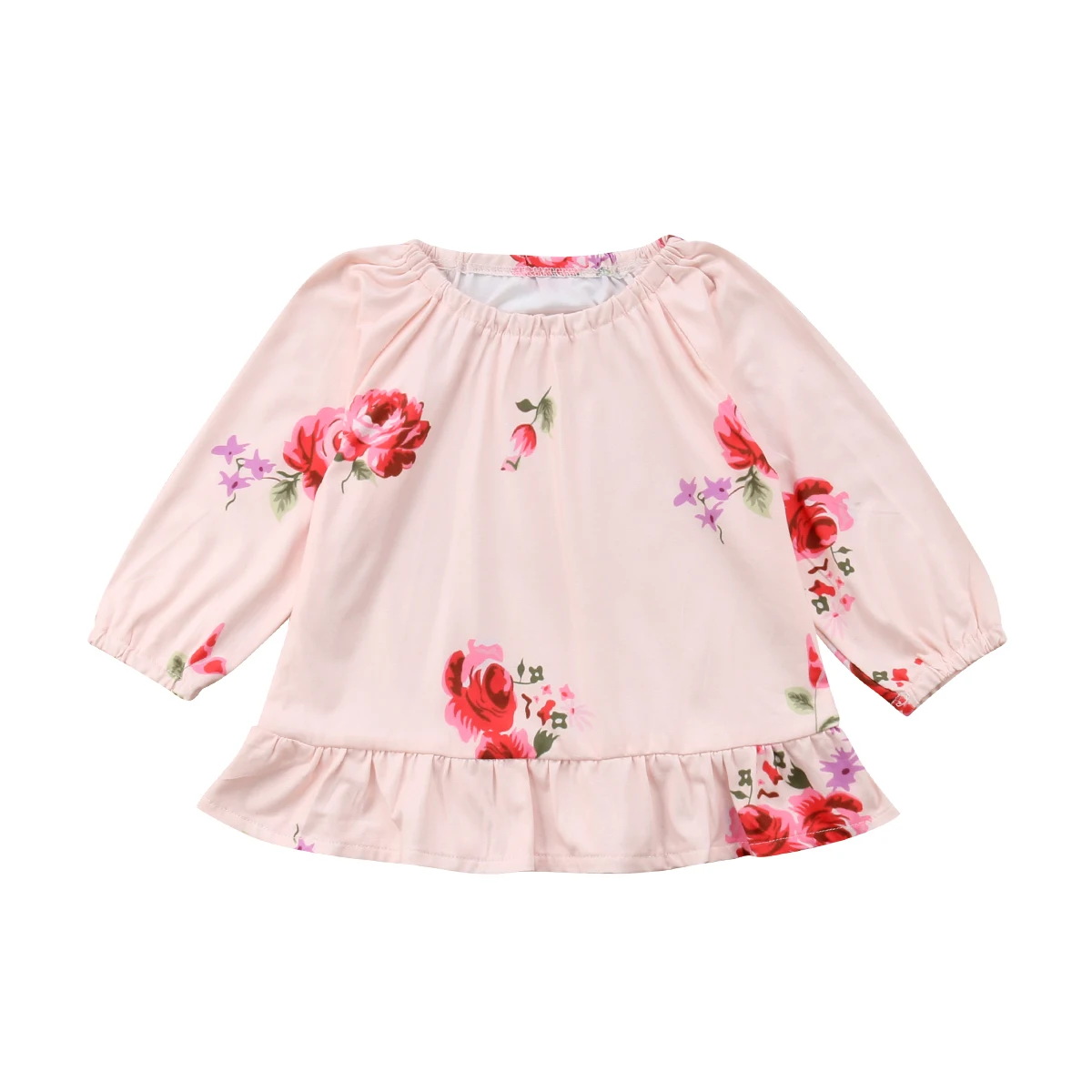 Newborn Infant Kids Baby Girl Tops Blouse Floral Autumn Long Sleeve Pink Round Neck Top - Цвет: Розовый