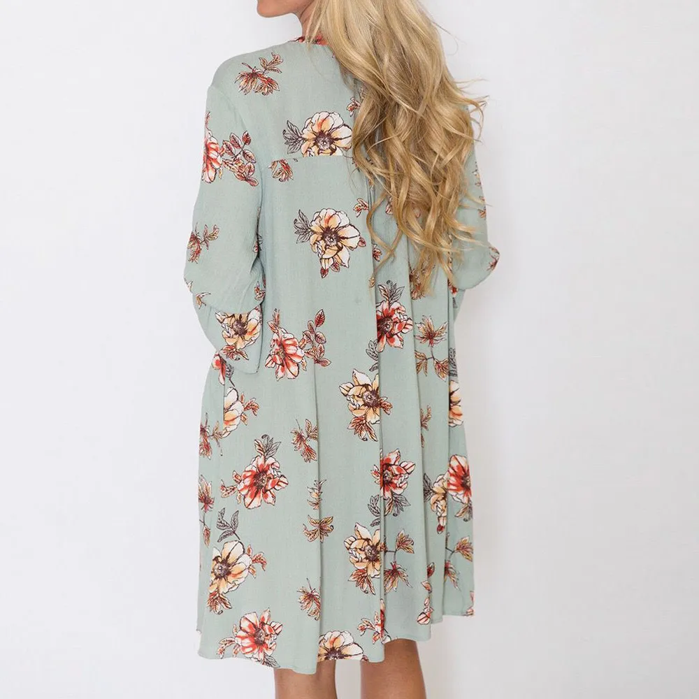 

Summer Dress Women Plus Size Casual O Neck Loose Womens Fashion Long Sleeve Mini Print Bandage Beach Dress vestidos #N05