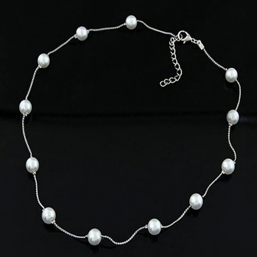 

Women Classic Rose Gold Pearl Choker Necklaces Pendant Jewelry Chain Imitation Pearls Necklaces Gift Wedding Bride