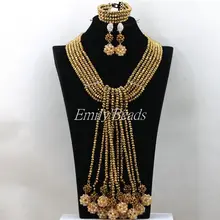 Champagne gold смешанные глубоко золото костюм нигерийские африканских Бусины комплект индийская свадьба кристалл Ожерелья для мужчин комплект aij928
