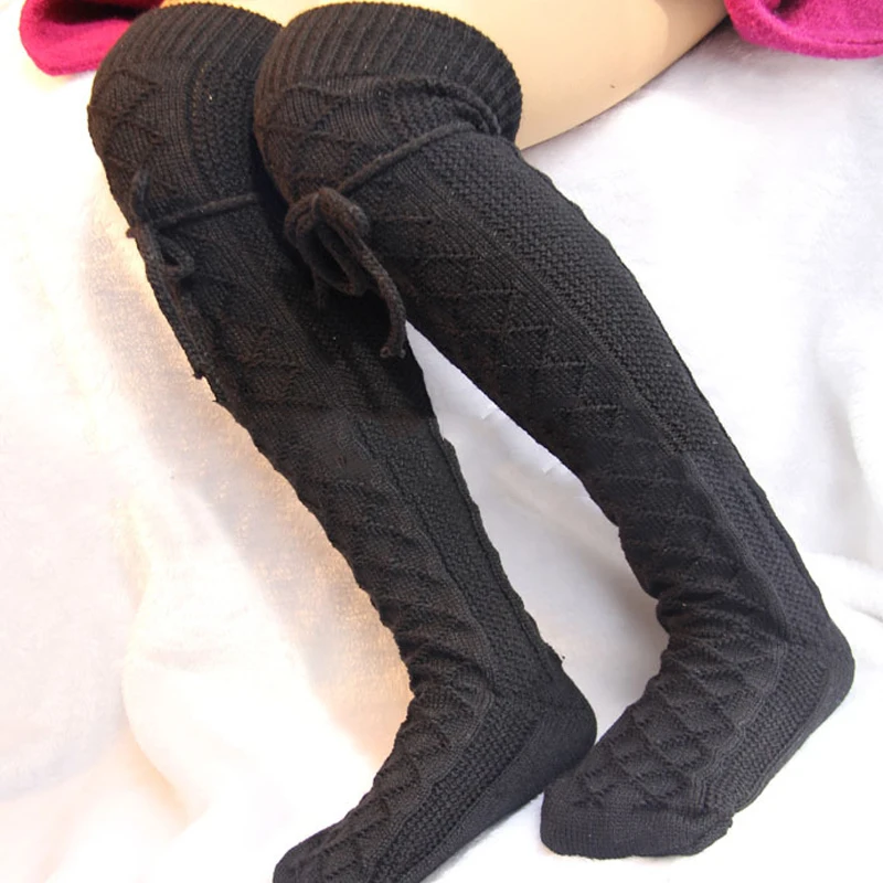 

Thick Winter knitting Stockings Soft Casual Fashion Cable Knit Warm Women Girls Long Boot Over Knee Stockings