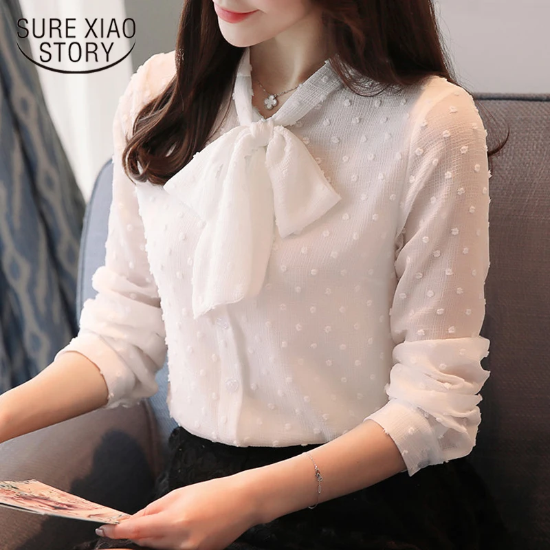 

2019 fashion women blouse shirt solid white blouse female long sleeve women tops floating-point spinning OL style blusas 0976 30