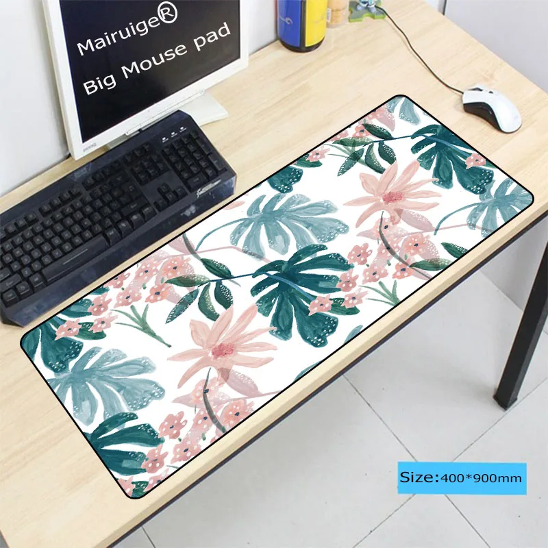 Mairuige Tropical Leaves Large Mouse Pad Gamer Play Mats Keyboard Mat Desk Mat Computer Game Tablet Game Gaming with Lock Edge