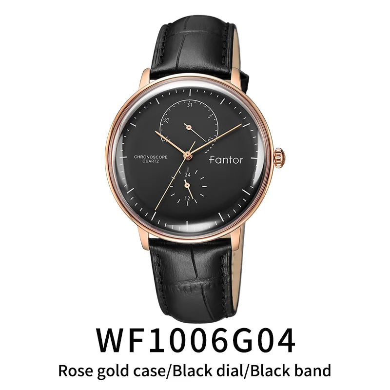 Fantor мужские топ брендовые Роскошные повседневные деловые часы из натуральной кожи водонепроницаемые кварцевые наручные часы с хронографом для мужчин - Цвет: WF1006G04