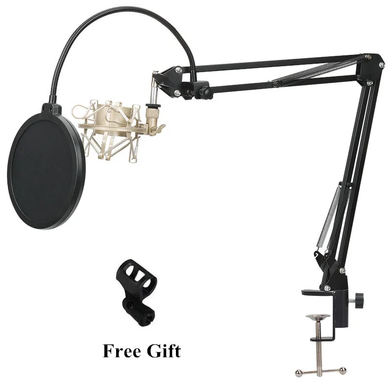 

New NB-35 Microphone Scissor Arm Stand Mic Clip Holder and Table Mounting Clamp&NW Filter Windscreen Shield & Metal Mount Kit