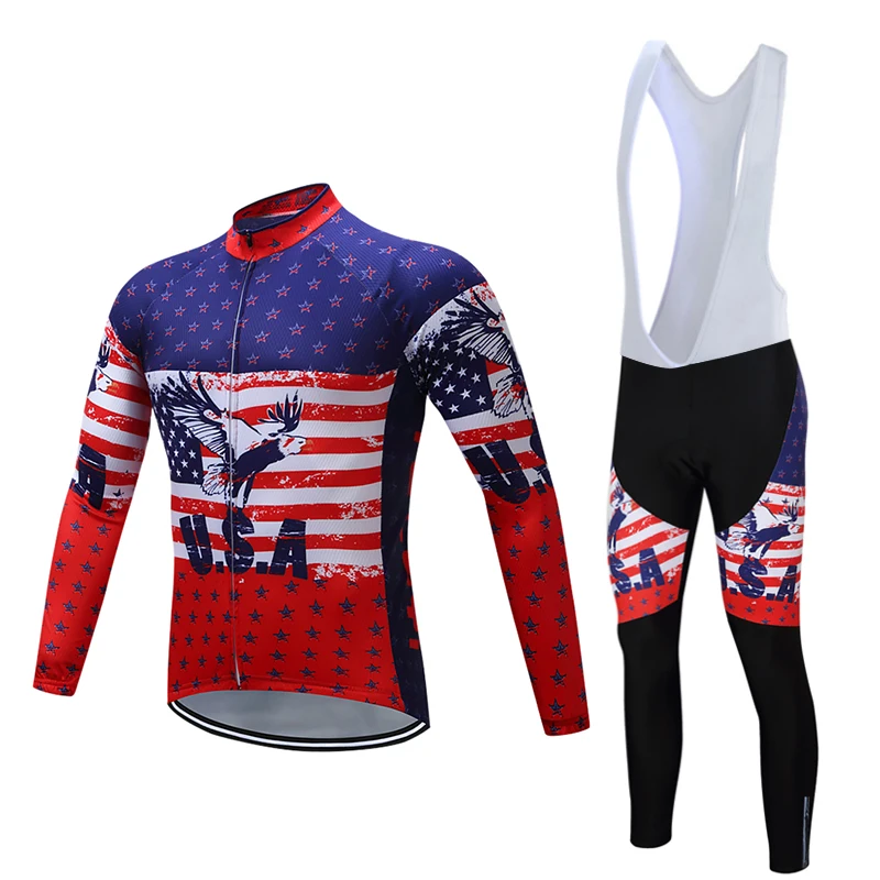 

2017 Spring USA Eagle Style Long Cycling Clothing Set Maillot Ropa Ciclismo Invierno MTB Bicycle Jerseys Bike Sportswear