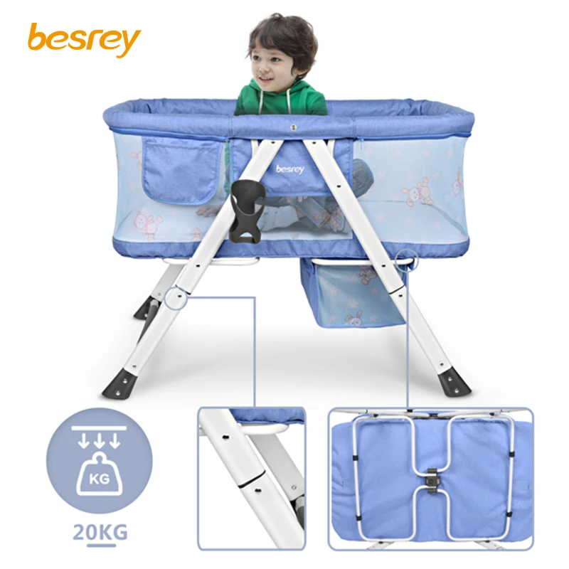 

Besrey Portable Baby Bed Infant Travel Folding Baby Crib Breathable 0-3 Years Kids Nest For Newborns With Trolley
