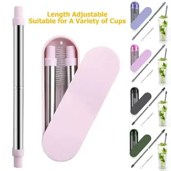 

Portable Reusable Collapsible Telescopic Straws Metal Straw + Brush Storage Box