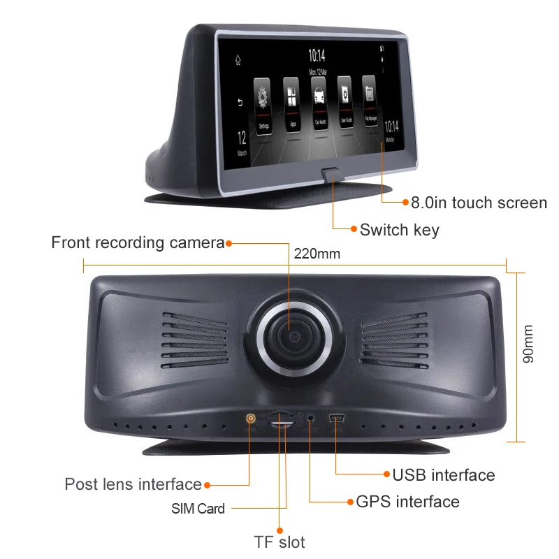 E-ACE, Автомобильный видеорегистратор, 8 дюймов, автомобильная камера, 4G, Android FHD, 1080 P, видео регистратор, gps навигация, ADAS, удаленный монитор, видеорегистратор с двумя объективами