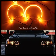 NEW CR SMD LED Angel Eyes for BMW E46 E39 E38 E36 projector LED headlights DRL halo ring kit 131mm Yellow Amber LED Angel Eyes