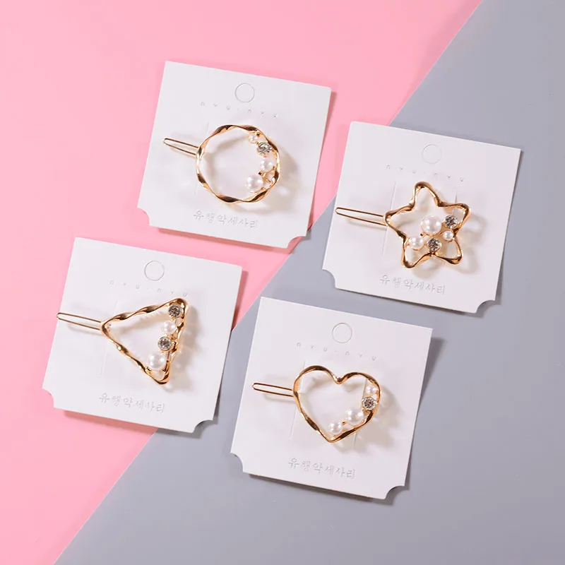 

Fashion pearl hairpin simple cute lady bangs clip side tiara hollow five-pointed star hairpin hair accessories