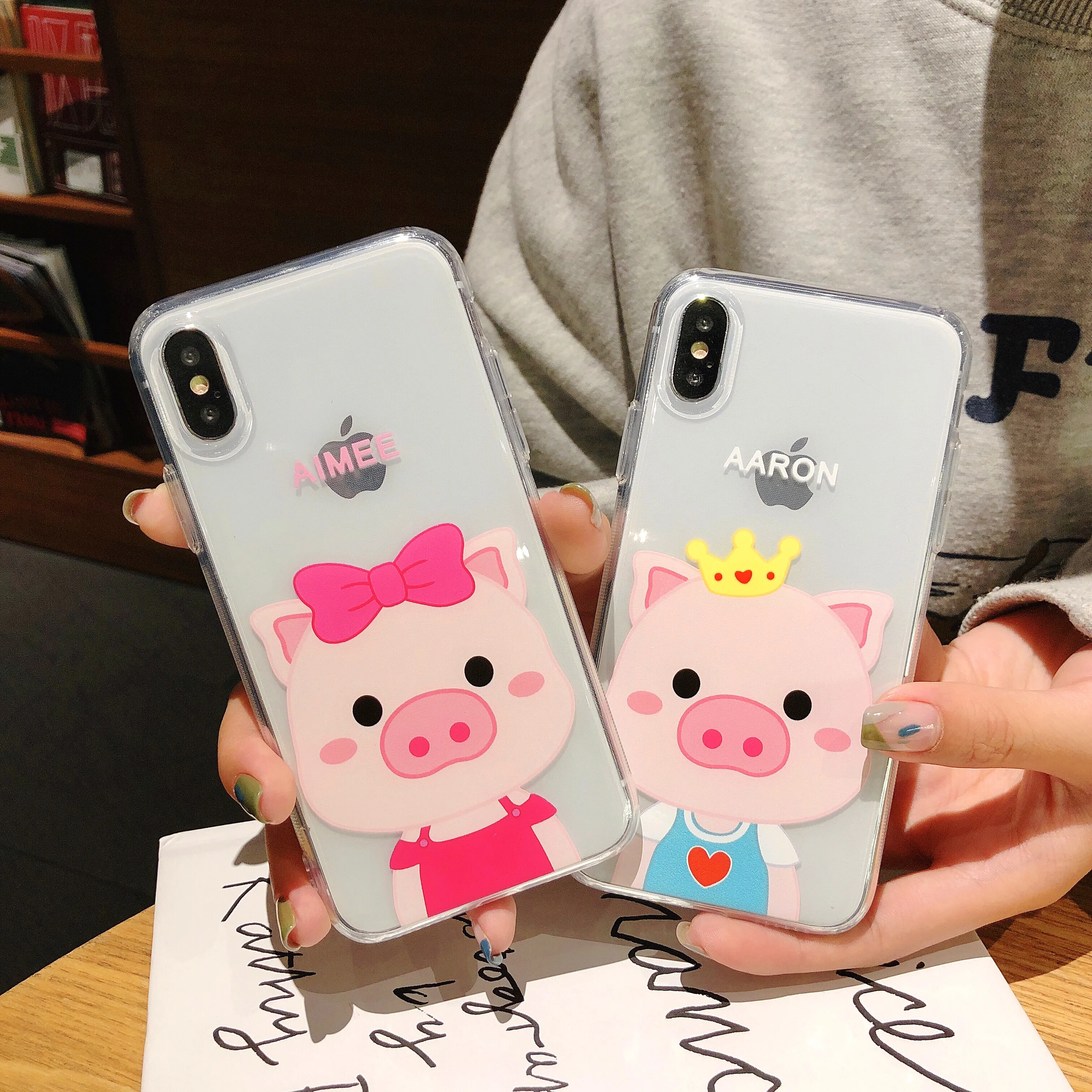 

Soft TPU Clear Case For iPhone 6 6S 8 7 Plus Cute Cartoon Silicone Transparent Back Cover For iPhone X XS Max XR Couple Coque
