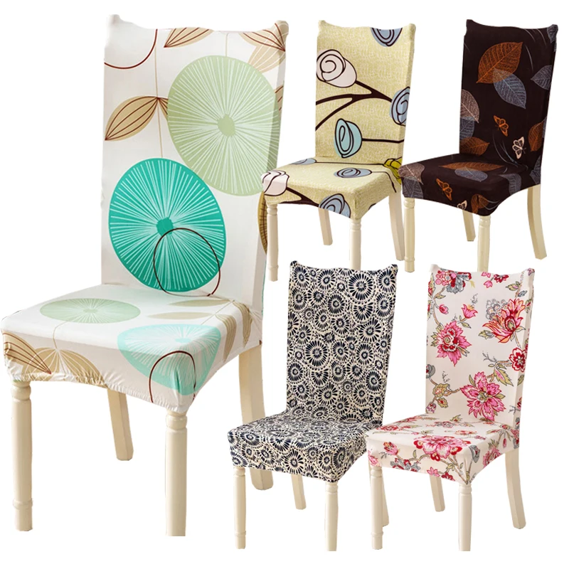 

1 Pc Spandex Elastic Mandala Plant Flower Pattern Simple Style Chair Covers Dustproof Stretch Modern Dining Party Seat Cover