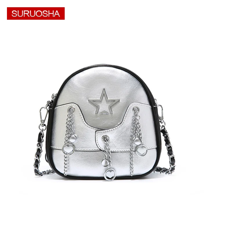 

SURUOSHA Women Bag Handbags Female Purse Leather Small Travel Bags Ladies Metal Star Fashion MINI Cross body Shoulder Handbag