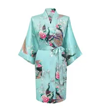 Лидер продаж Небесно-Голубой Женский сатин, полиэстер халат Китайский цветочный Ванна платье Классический Повседневное ночная рубашка Размеры размеры s m l xl XXL, XXXL