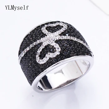 

Lovely black and white ring aaa zirconia stones heart design nice jewelry finger rings for women
