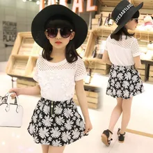 2017 Filles Robe D’été Printemps Courte Princesse Robe Casual O cou Fille Partie Robe De Mode Mignon Floral 2 pcs Enfants Filles vêtements