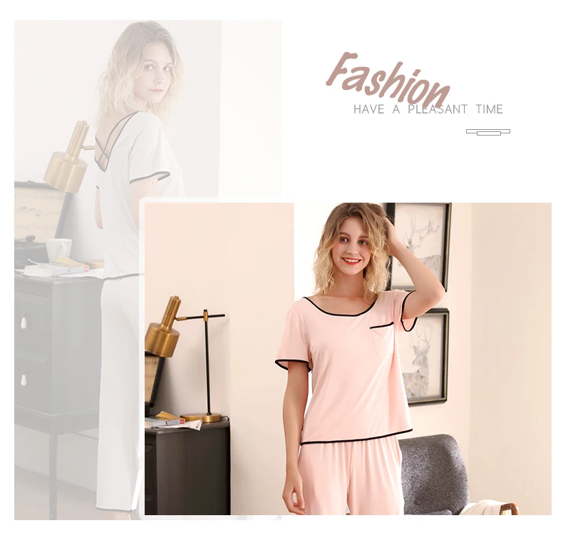 Женская пижама с перекрестной спинкой, домашняя одежда, новинка, модные пижамные комплекты из модала, женская розовая однотонная Домашняя одежда с коротким рукавом из модала